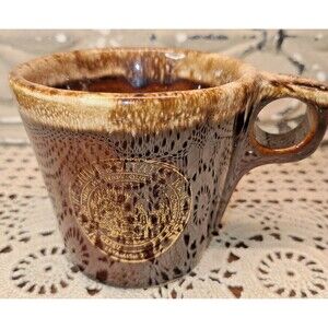 Vintage Brown Hull Pottery Mug University of Kansas Latin Seal Insignia